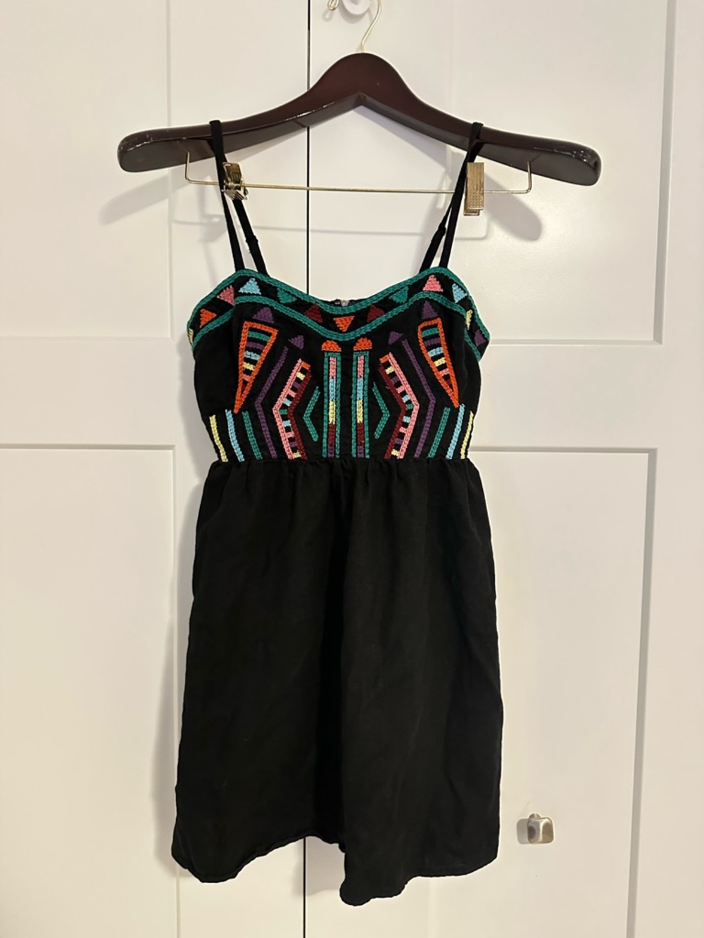 Urban Outfitters Staring at Stars Black Mini Dress with Aztec Embroidery